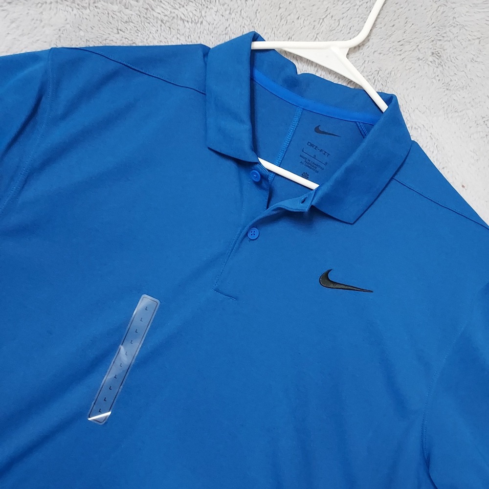 NEW Nike Polo Shirt Mens Large Dri Fit Golf Athletic Blue Performance Jersey L